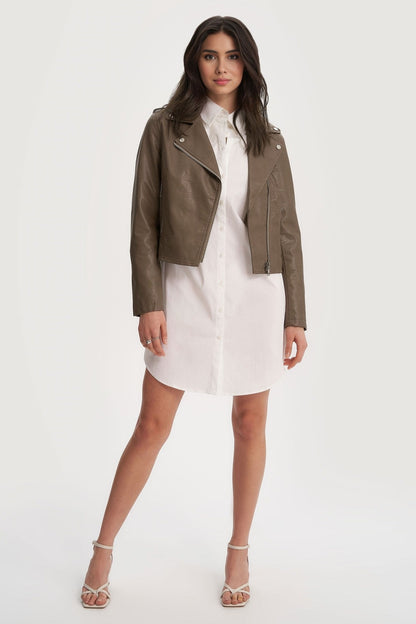 Anika Cropped Vegan mushroom leathe4 coat