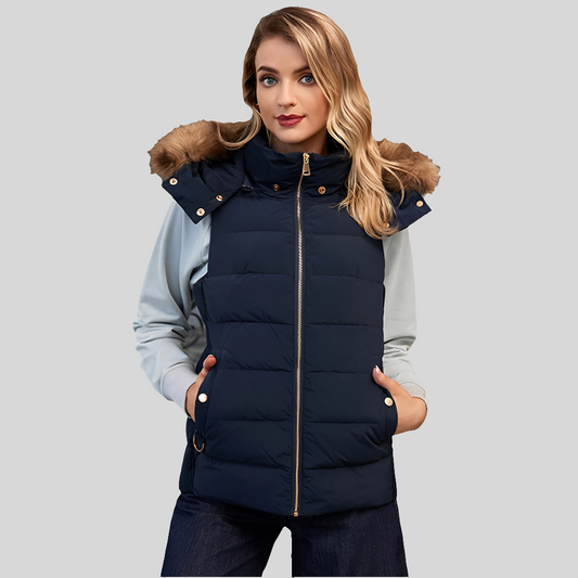 Melissa Down Vest with Fur Collar and Hood