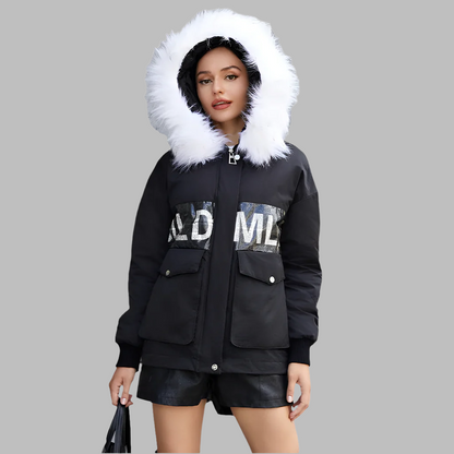 Fur cap collar coat