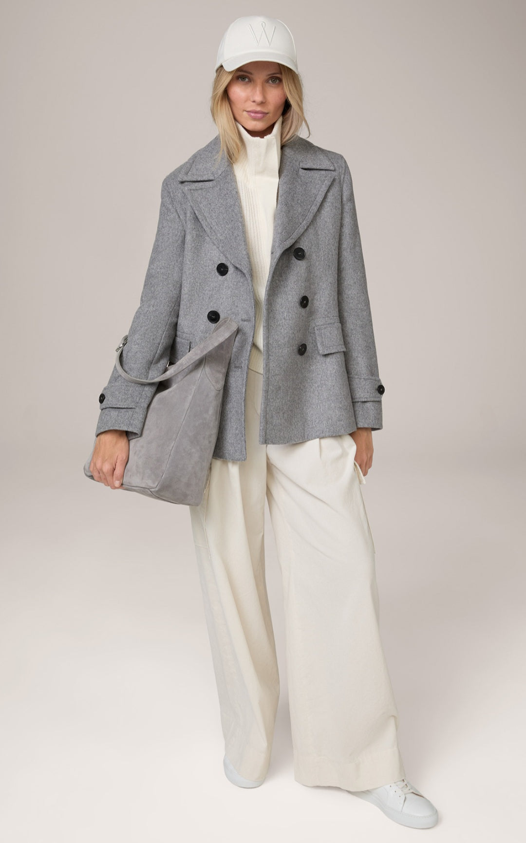 Wool-Blend Caban Jacket with Cashmere in Grey Marl